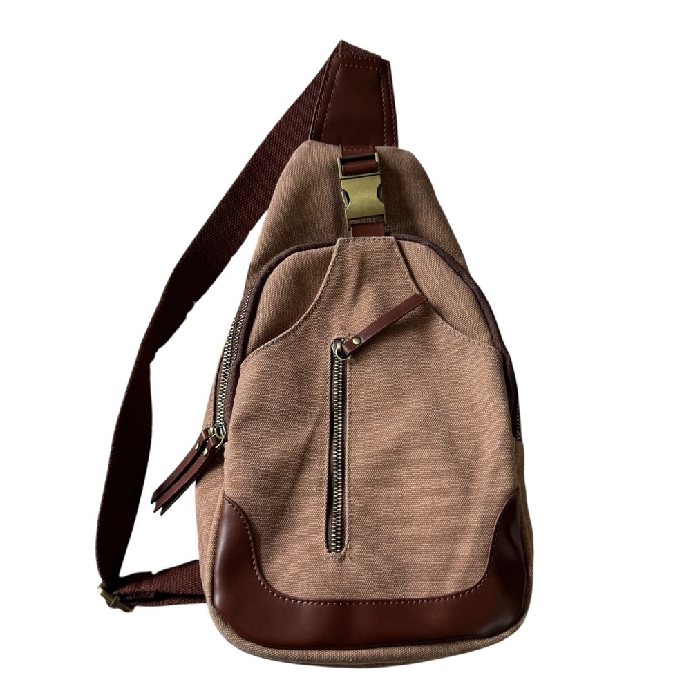 Antik Kraft Canvas & Faux Leather Sling Bag in Brown/Tan